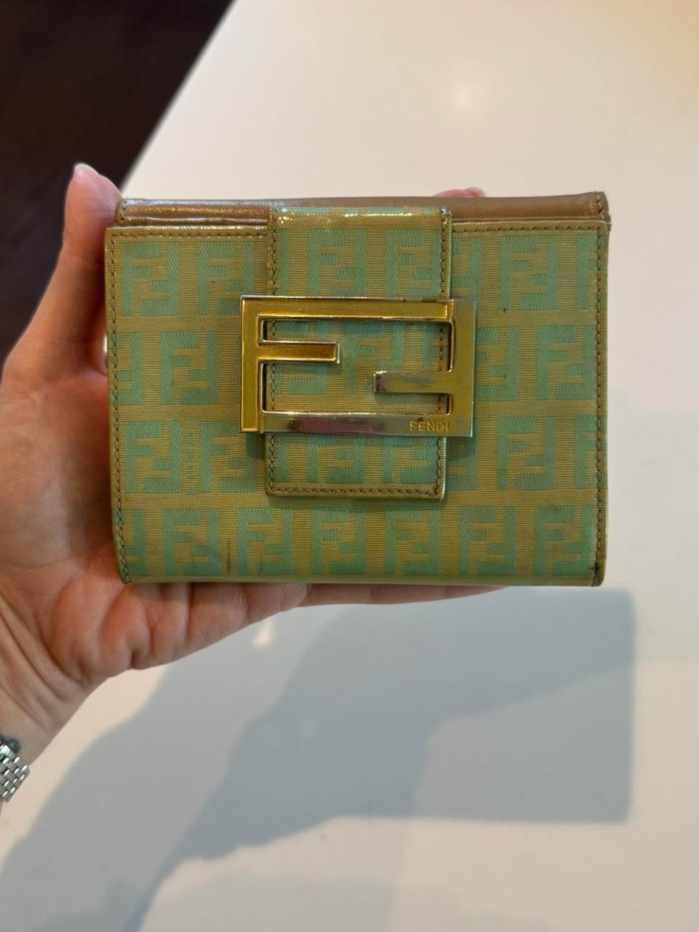 Rare vintage Fendi teal Wallet with Gold Buckle